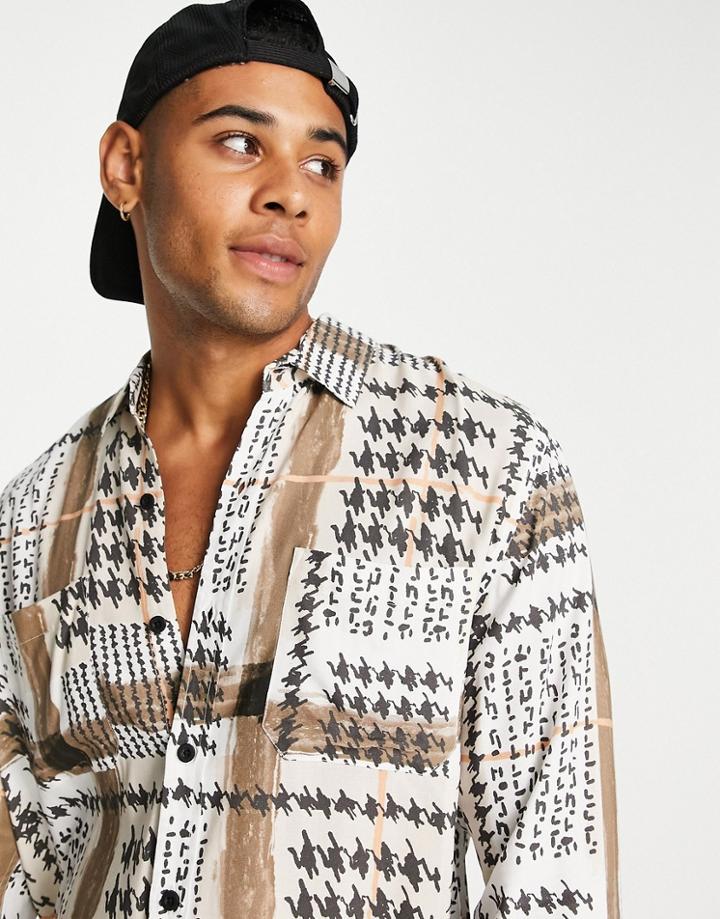 Topman Dogtooth Printed Shirt-green