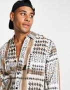 Topman Dogtooth Printed Shirt-green