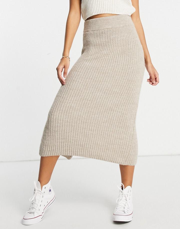 Lipsy Knitted Midi Skirt In Oatmeal-neutral