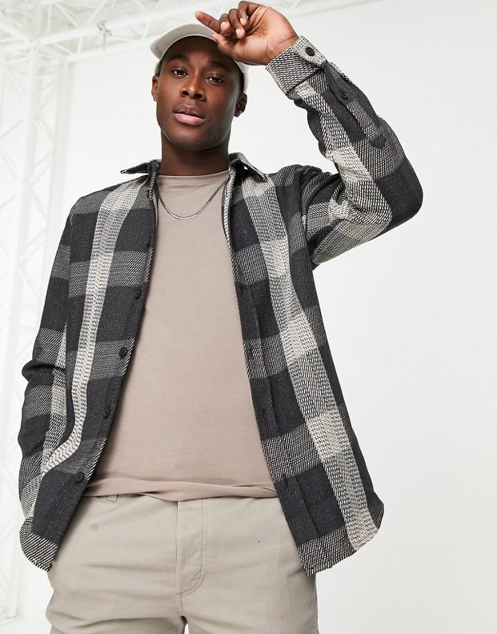 River Island Long Sleeve Checked Shirt In Gray