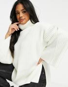 Pretty Lavish High Neck Chunky Knit Oversized Chunky Sweater In Cream-white
