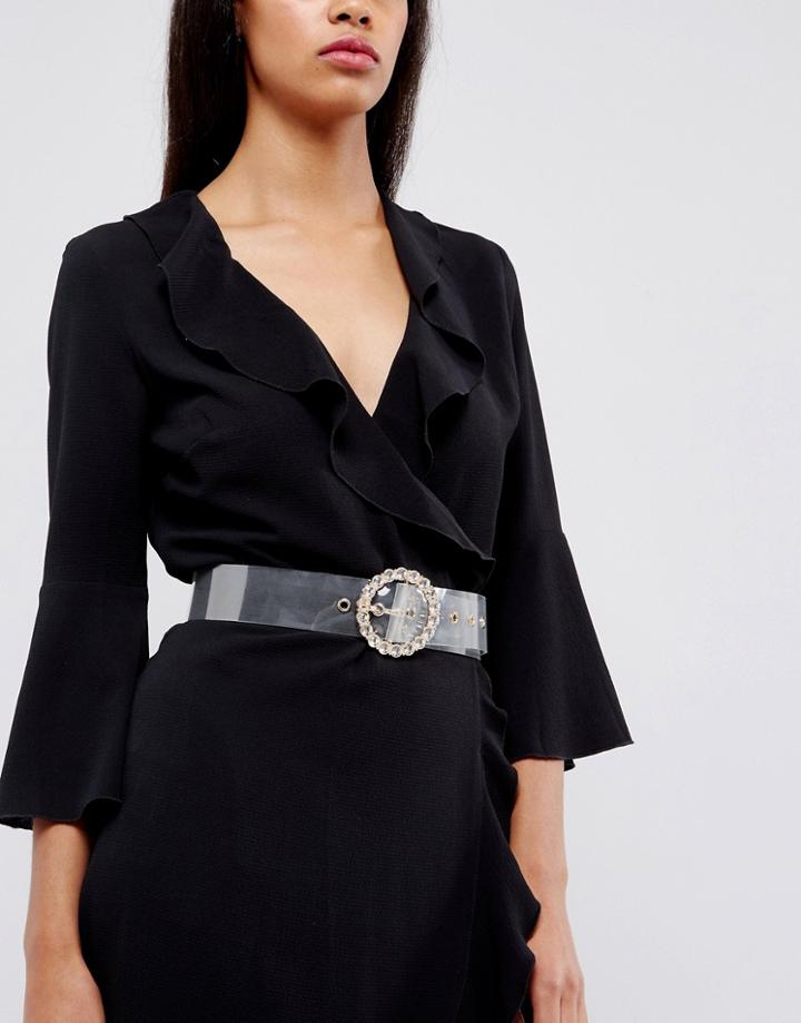 Asos Clear Perspex Rhinestone Buckle Hip And Waist Belt - Clear