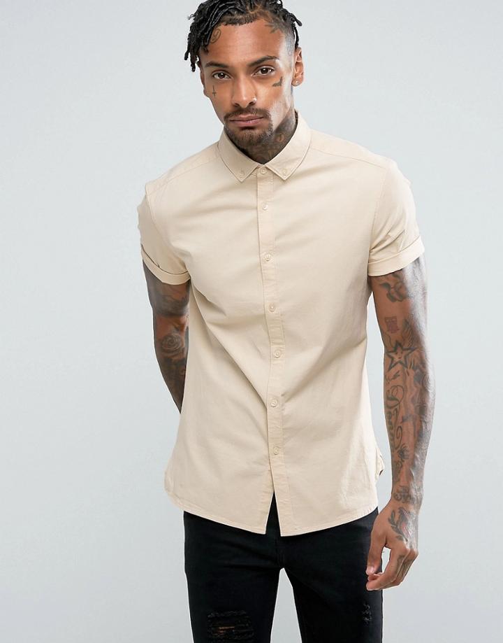 Asos Skinny Twill Shirt In Yellow - Yellow