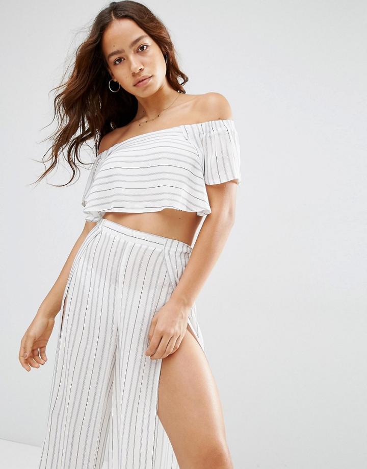 Asos Stripe Frill Beach Top Co-ord - Stripe
