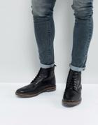 Base London Hurst Leather Brogue Boots In Black - Black