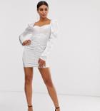 Naanaa Ruched Satin Detail Mini Dress - White