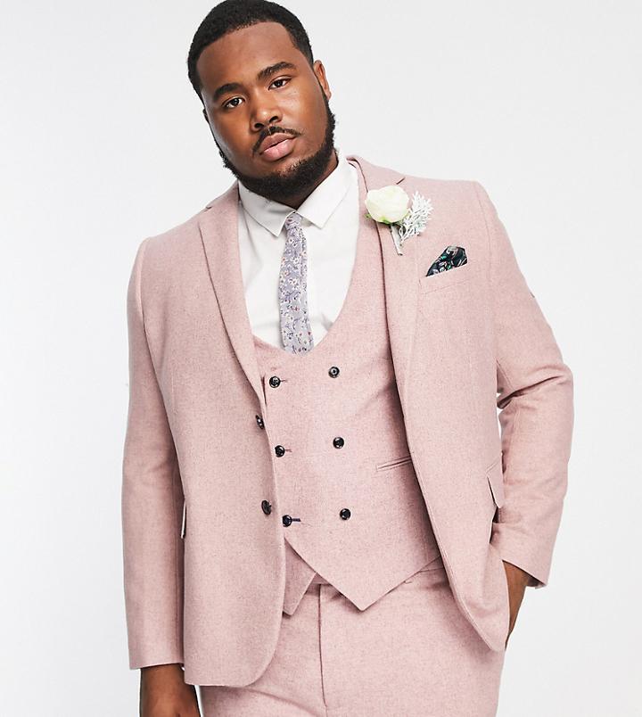 Harry Brown Plus Wedding Tweed Wide Lapel Slim Fit Suit Jacket-pink