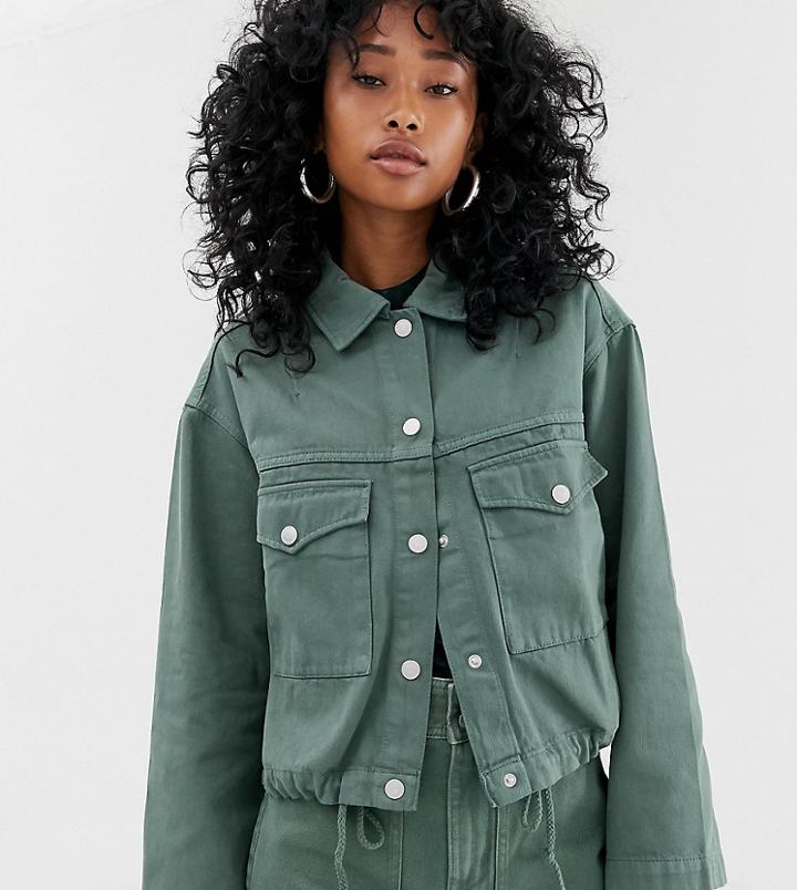 Weekday Drawstring Denim Jacket In Khaki-green