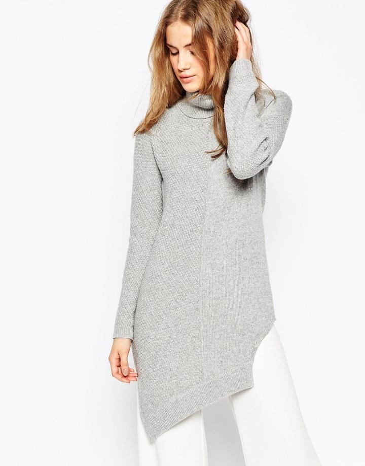 Asos Sweater In Blocked Asymmetric With High Neck - Gray