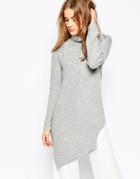 Asos Sweater In Blocked Asymmetric With High Neck - Gray