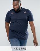 Asos Plus Polo Shirt With Bird Embroidery On Chest In Navy - Navy