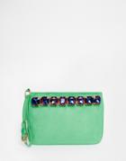 Asos Co-ord Jewel Clutch Bag With Wrist Strap - Green