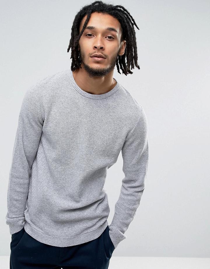 Asos Muscle Fit Lightweight Textured Sweater In Pale Gray - Gray