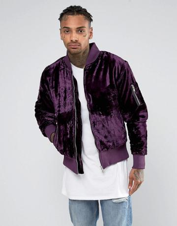 Other Uk Velvet Bomber Jacket - Purple
