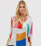 Esprit Abstract Print Blouse In White-multi