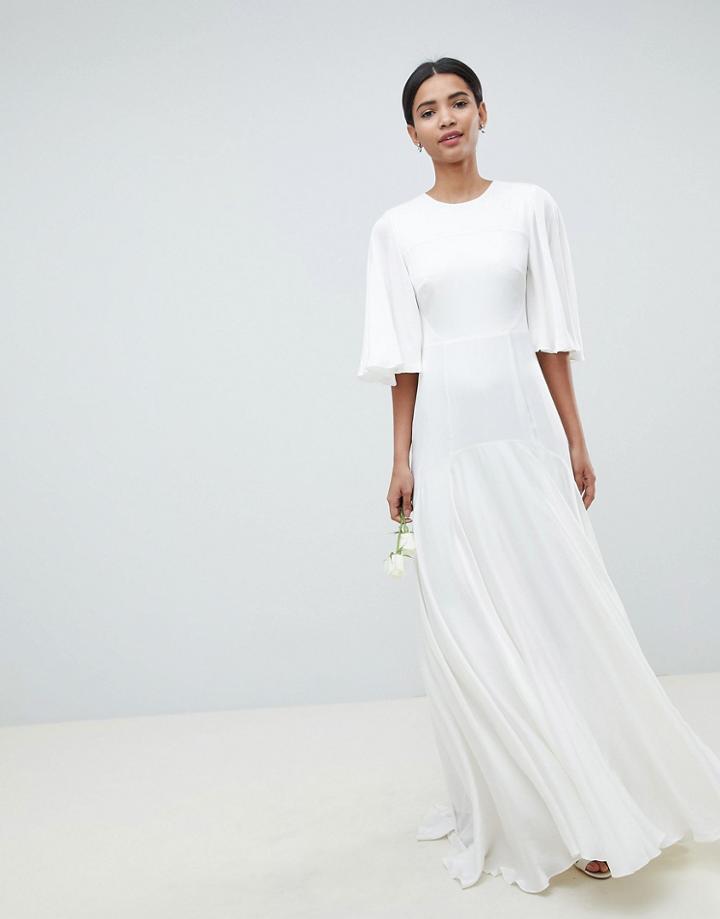 Asos Edition Wedding Dress With Open Back And Flutter Sleeve-white