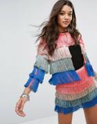 Missguided Ombre Layered Tassel Jacket - Multi