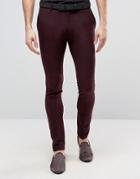 Asos Super Skinny Wool Feel Heritage Smart Pants In Burgundy - Red