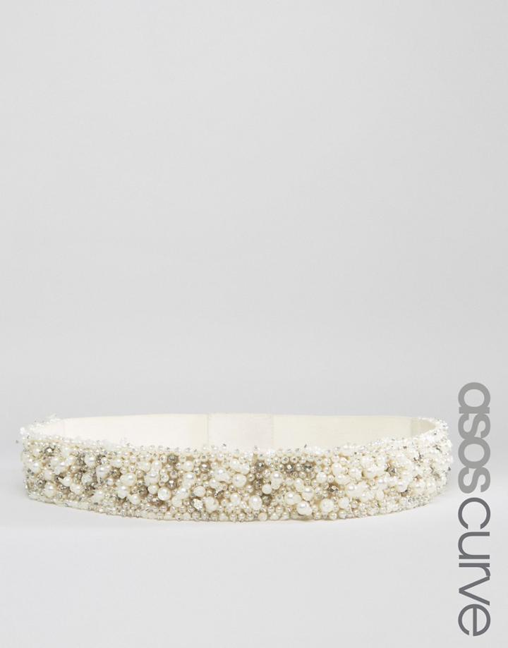 Asos Curve Pearl Embellished Belt - Cream