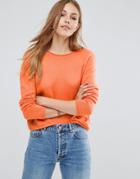 Asos Cropped Sweater With Rolled Edge Detail In Fluffy Yarn - Orange