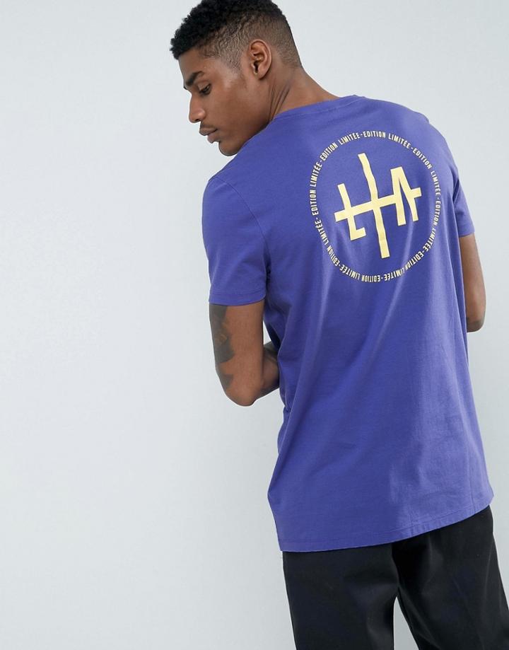 Asos Longline T-shirt With La Back Print - Purple