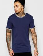 Asos Muscle T-shirt With Stripe Taping In Navy - Navy