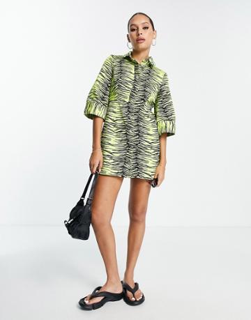 Annorlunda Denim Open Back Mini Dress In Yellow Zebra