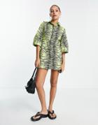 Annorlunda Denim Open Back Mini Dress In Yellow Zebra