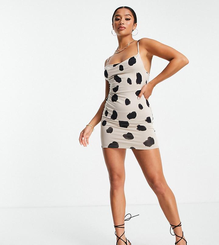 Asos Design Petite Cami Cowl Neck Mini Dress In Animal Print-multi