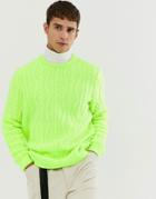 Asos Design Oversized Cable Knit Sweater In Neon Green - Green