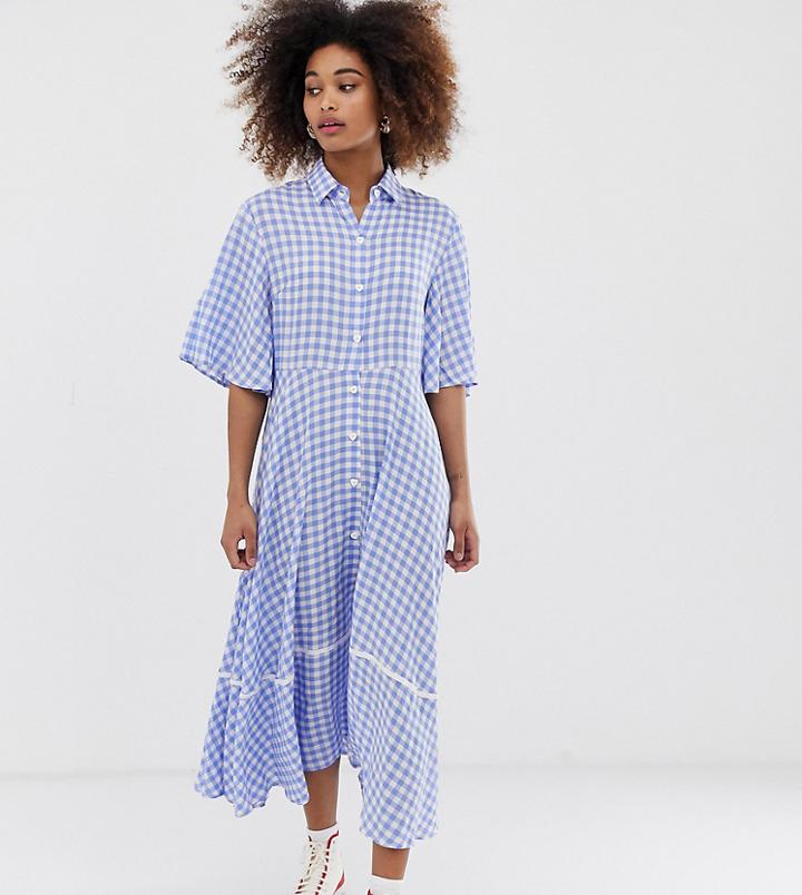 Sister Jane Exclusive Button Through Midi Shirt Dress With Full Skirt-blue