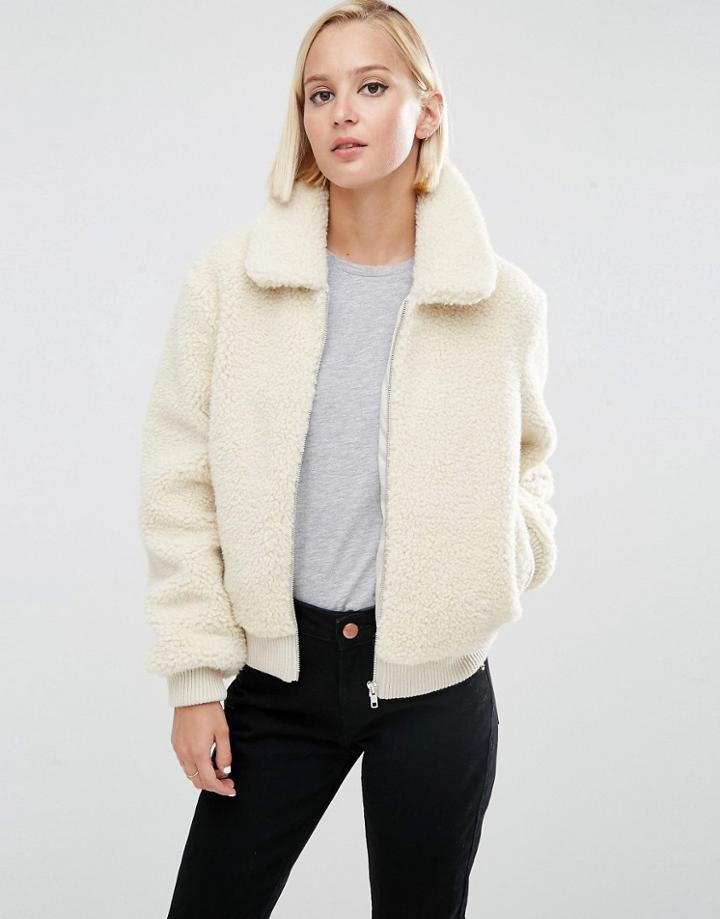 Asos Borg Bomber Jacket - Cream