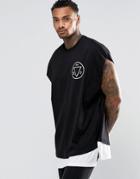 Asos Super Oversized T-shirt With Mmxvi Spine Print And Contrast Hem - Black