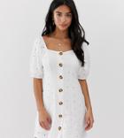 Asos Design Petite Button Through Broderie Tea Dress-white