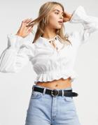 Fashion Union Shirt With Lace Edge Collar In Poplin-white