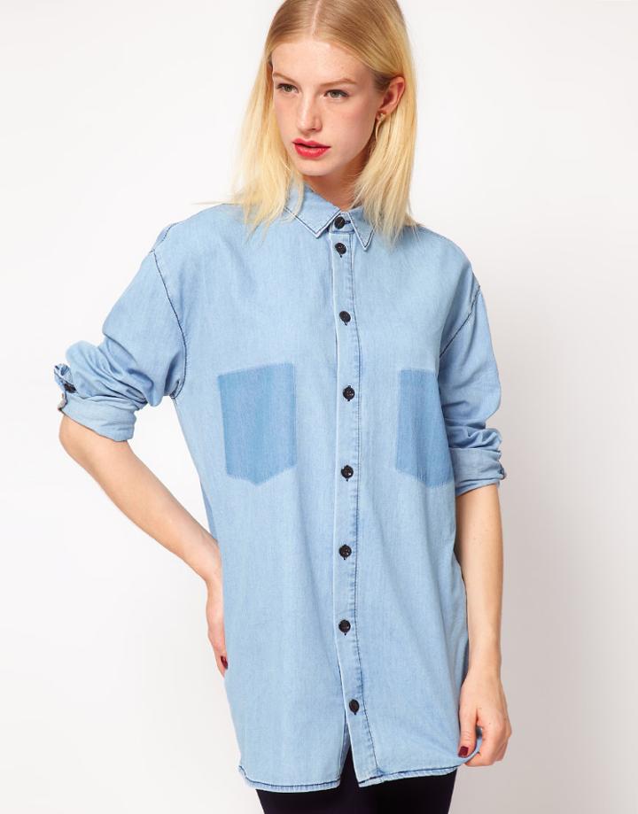 Asos Denim Boyfriend Shirt With Shadow Pocket