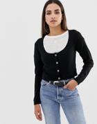 Asos Design Scoop Neck Cardigan With Buttons - Black