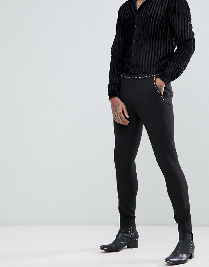 Asos Design Super Skinny Suit Pants In Black With Stud Detail - Black