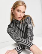 Vero Moda Roll Neck Top In Black Stripe-multi