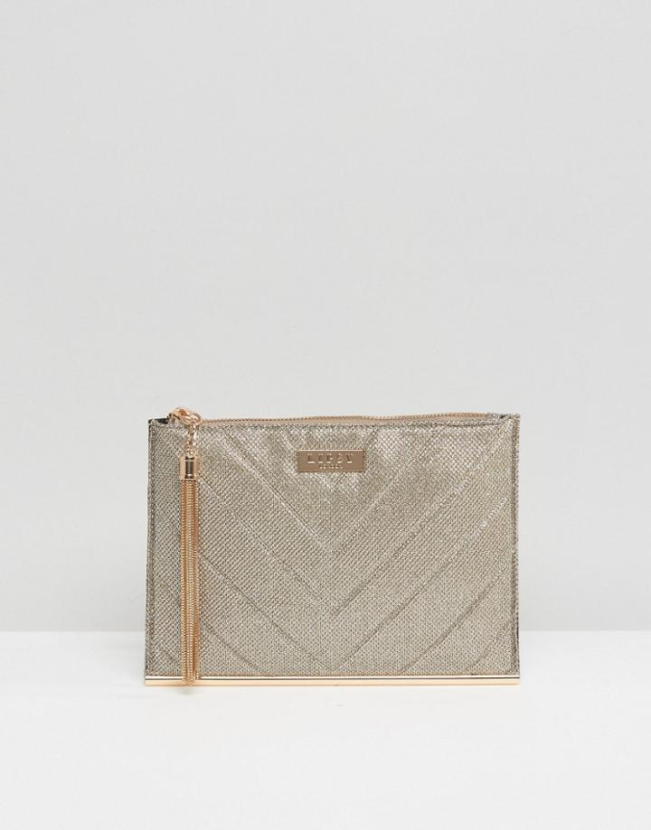 Lipsy Gold Lurex Quilted Tassel Clutch Bag - Gold