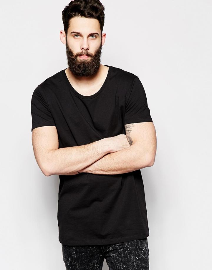 Asos Longline T-shirt With Scoop Neck - Black