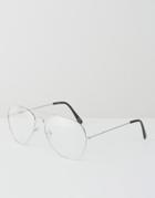Jeepers Peepers Aviator Glasses With Clear Lens - Silver