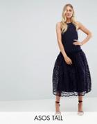 Asos Tall Lace Smock Drop Waist Midi Dress - Navy