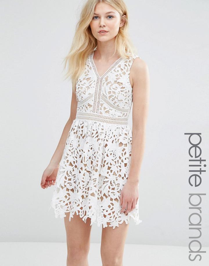 New Look Petite Cutwork Lace Skater Dress - White