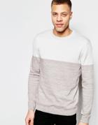 Asos Color Block Crew Neck Sweater In Cotton - Gray And Brown Twist