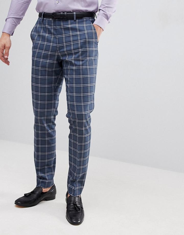 Asos Design Wedding Skinny Suit Pants In Blue And White Check - Blue