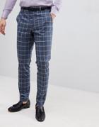 Asos Design Wedding Skinny Suit Pants In Blue And White Check - Blue