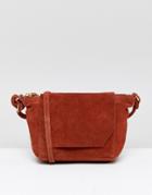 Asos Suede Angled Flap Cross Body - Red