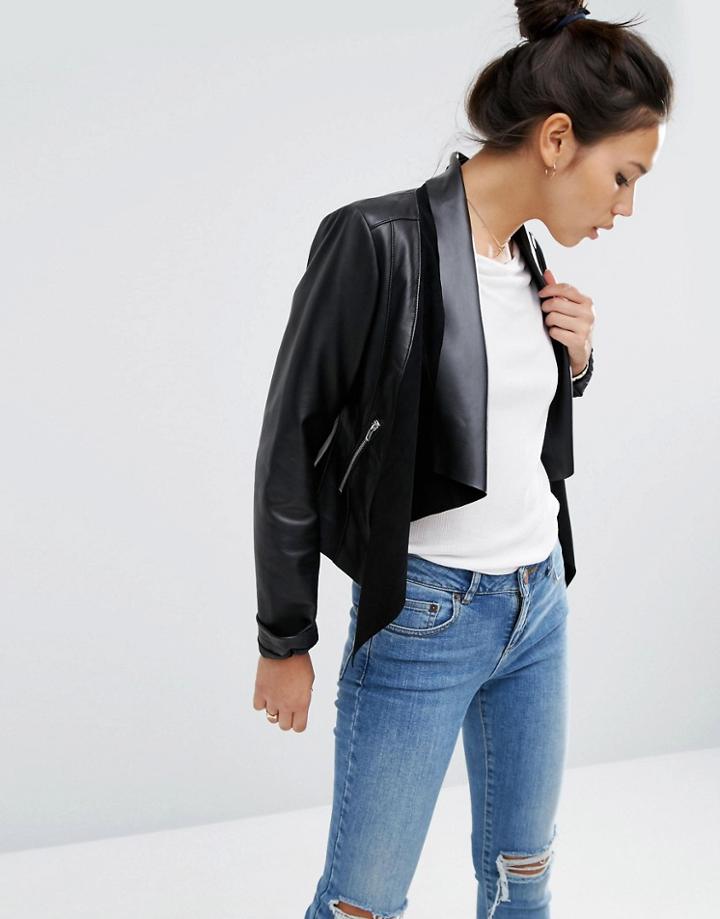 Asos Leather Waterfall Jacket - Black