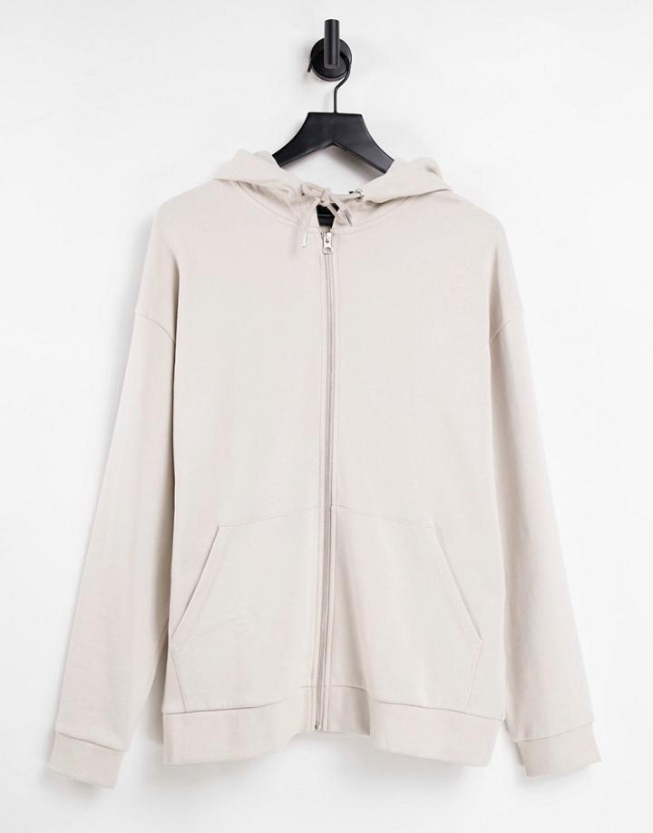 Asos Design Organic Blend Oversized Zip Up Hoodie In Beige-purple